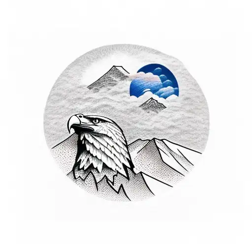 Mountains With Eagle And Moon