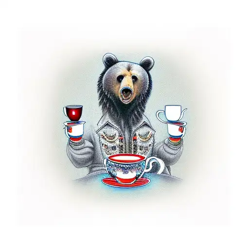 Bear In An Elvis Jumpsuit Enjoying A Cup Of Tea
