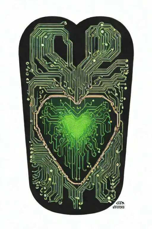 A Circuit Board Design With Binary Code Forming A Heart Shape In The Center