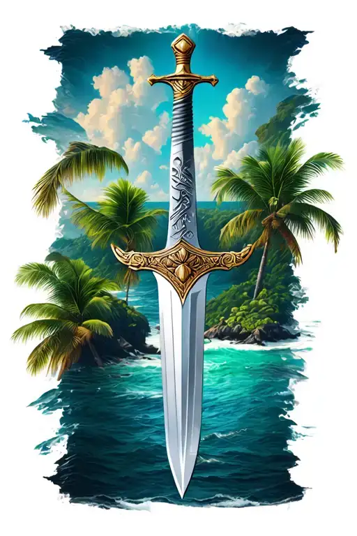 Great Sword With The Caribbean Island Landscape