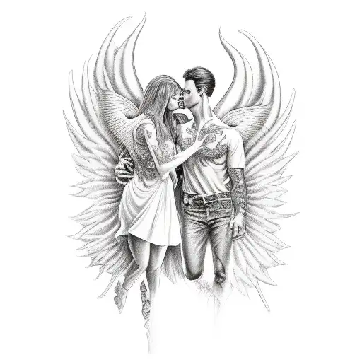 Male Angel With Female Devil Kissing