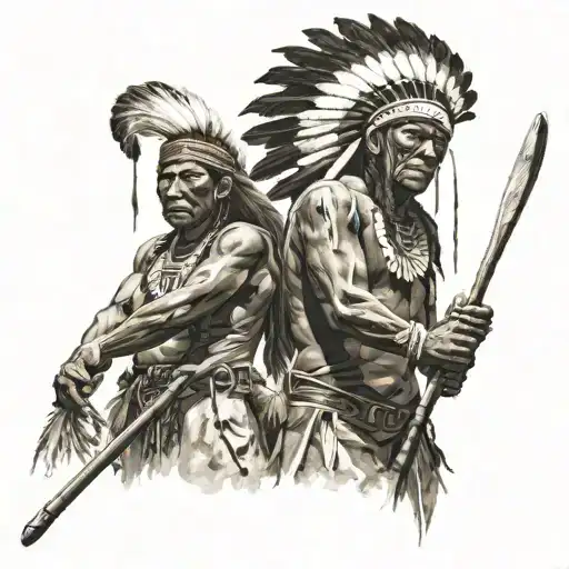 Native Americans Holding A Lacrosse Stick Full Body