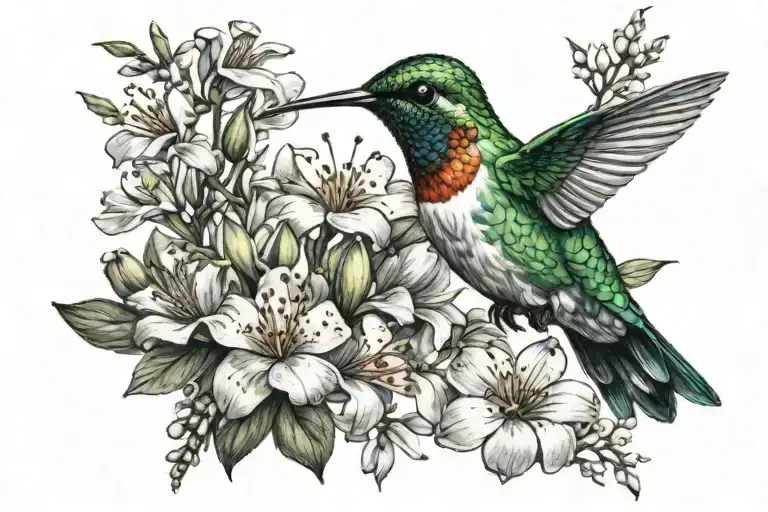 Humming Bird On Dogwood Flowers