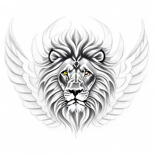 Lion Made Out Of Fire With Wings In Futurstic Style