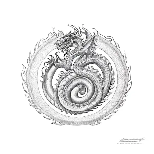 Dragon Coiled Around Phoenix
