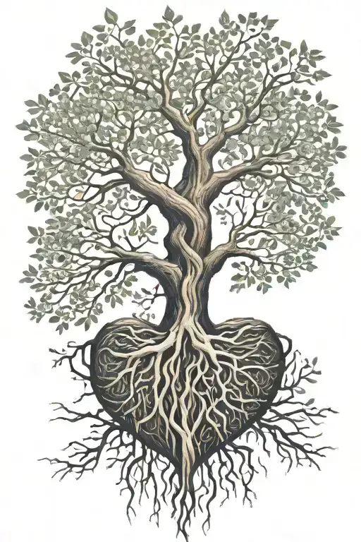 Tree Of Life With Roots Intertwined Within A Human Heart