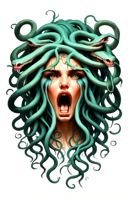 Medusa Crying 6 Snake Heads Looking