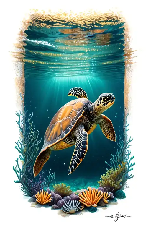 Sea Turtle Swimming Underwater