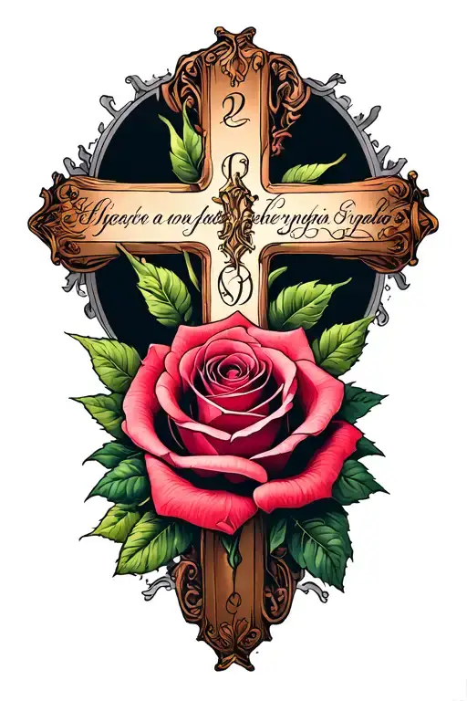 Cross With Rose And Words