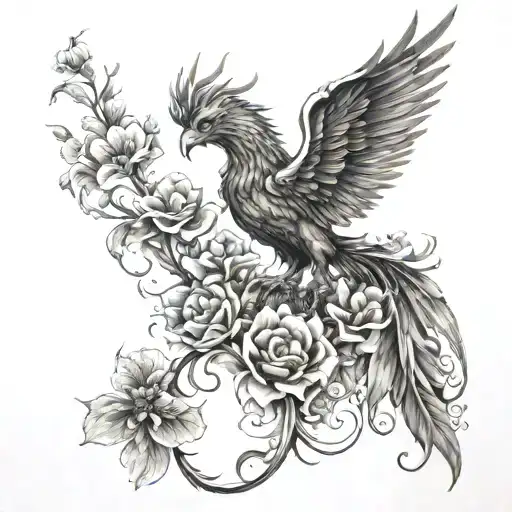 Phoenix With Fire As Flowers Growing