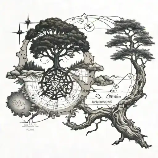 Map With Vegvisir Connected To Tree Of Life Intertwined