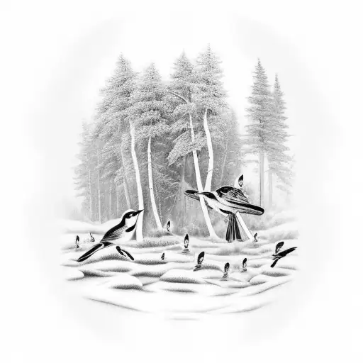 Forest With Birds At Dusk