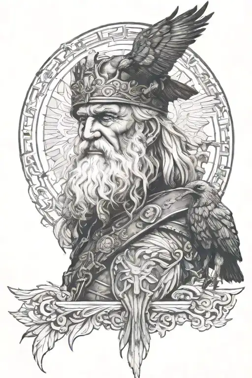 One Eyed Odin With 2 Ravens