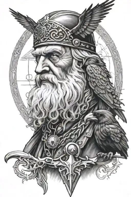 One Eyed Odin With 2 Ravens