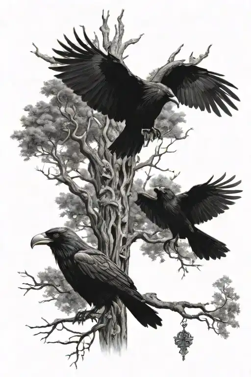 One Eyed Odin With 2 Ravens And Tree Surrounded