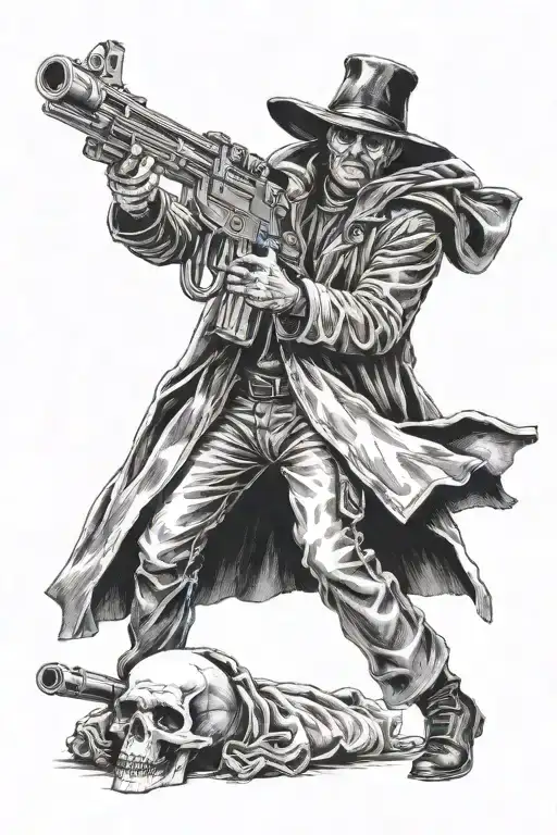 The Dead Man With Black Cloak Holds An M4 Machnine Gun