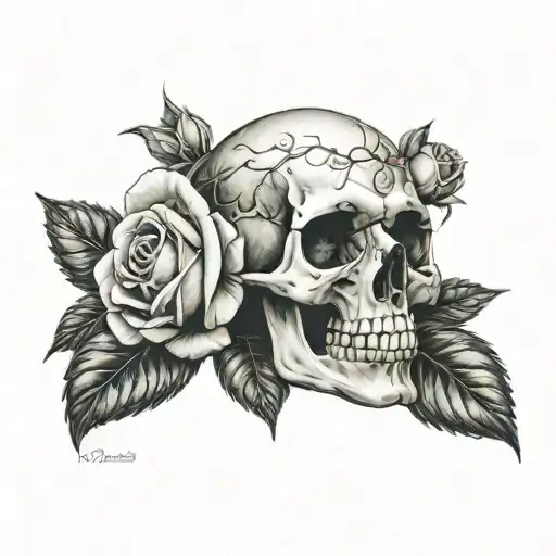 Skull With Roses And Girl's Face