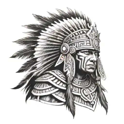 Aztec Tribal Warrior Black And White