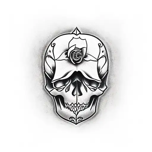 Skull With Rose And Hourglass
