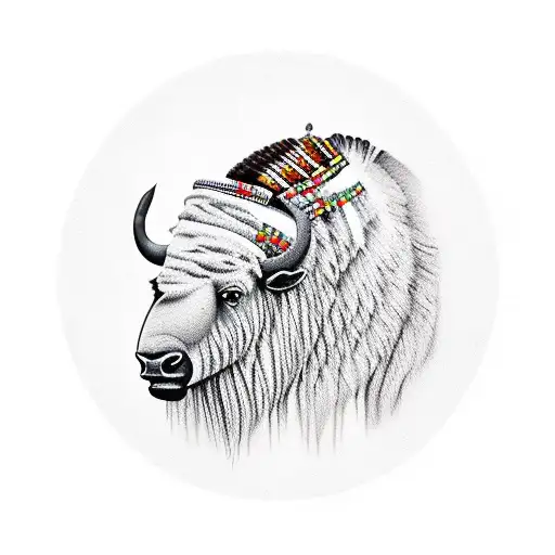 Native American Landscape With Bisons