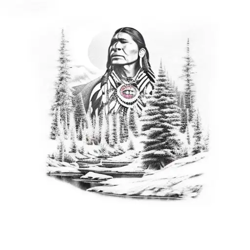 Native American Landscape With A Little Camp