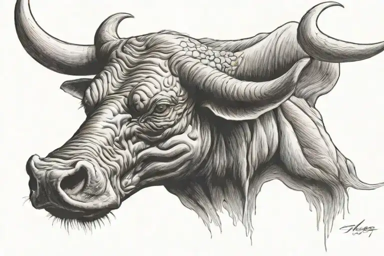 Aggressive Bull Head Facing Right