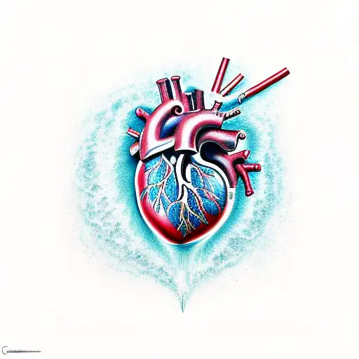 Anatomical Heart With Abstract Fluid