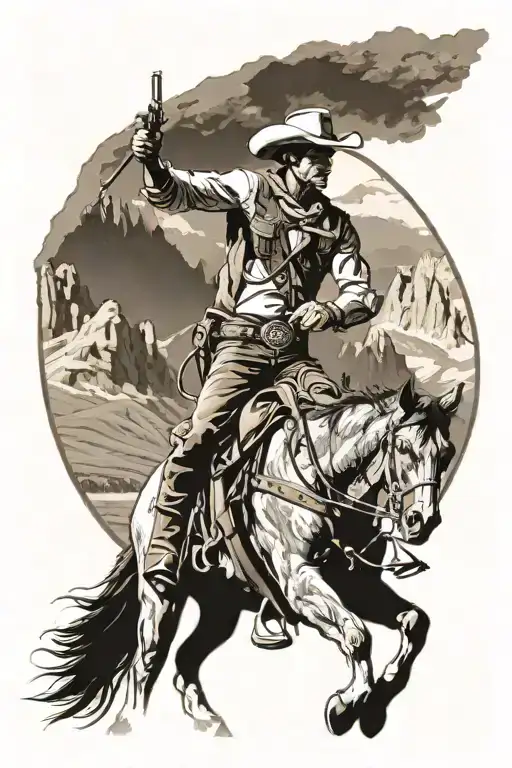 Rodeo Cowboy In A Round Pen With Mountains In The Background