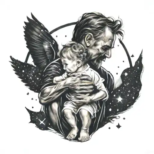 A Nurse's Stethoscope Intertwined With A Father And Child Silhouette Under A Starry Night Sky