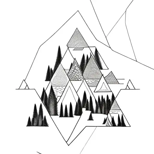 Line Drawing Of A Forest And A Valley Inside A Triangle
