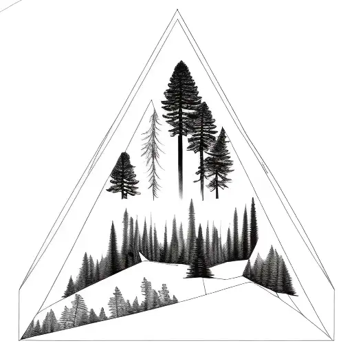 Line Drawing Of A Forest And A Valley Inside A Triangle