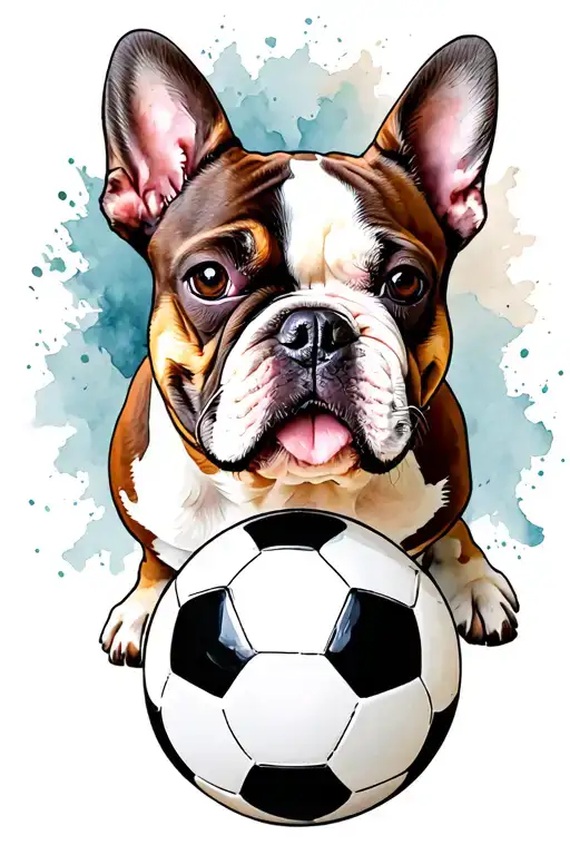French Bulldog With Soccer Ball Watercolor Background