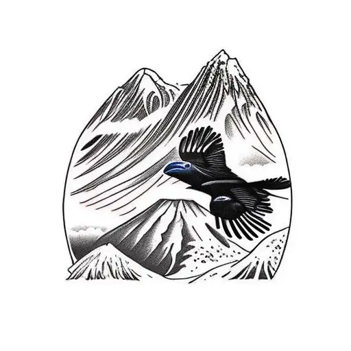 Add Mount Kilimanjaro In The Background With A White-necked Raven Is Flying Above