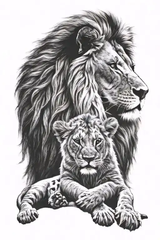 Lion And Son Holding Hands