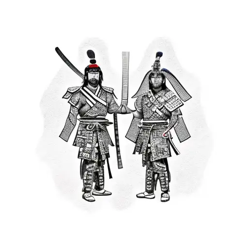 Samurai Shaking Hands With Aztec Warrior