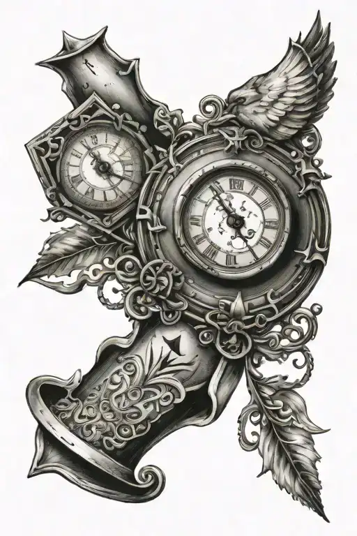 Hungarian Turul And Casino Cards Sleeve Tattoo And An Old Cool Loking Clock