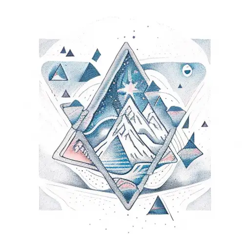 Upside-down Triangle With Icy Moon And Small Astronomical Shapes