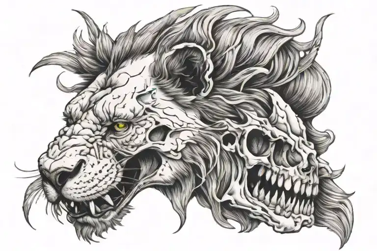 Lion Skull Biting Head Tattoo