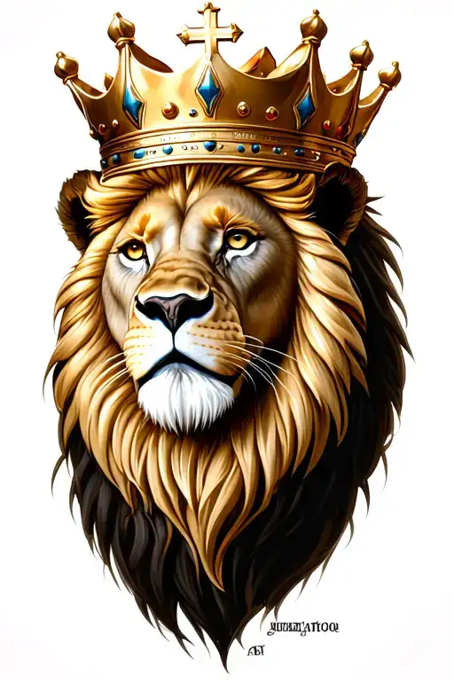Lion Wearing A Crown With Cross