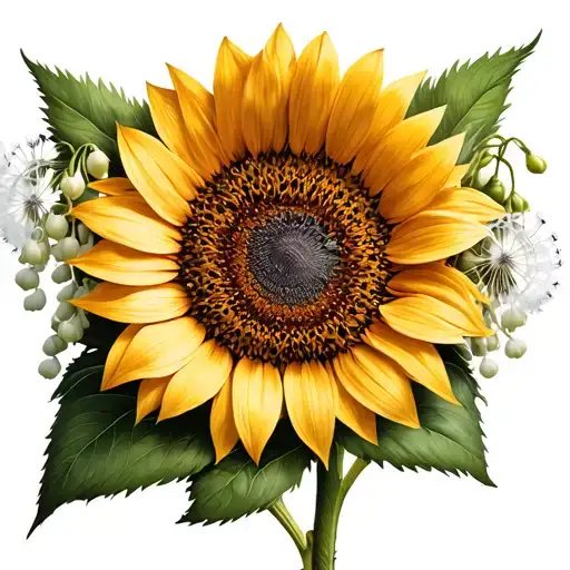 Sunflower With Dandelion And Lilly Of The Valley