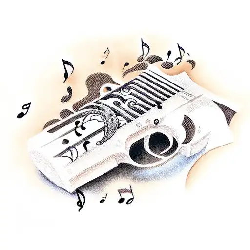 An Intricately Designed Gun With Music Notes Flowing Out Of The Barrel