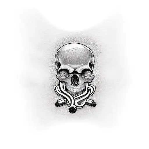 Skull And Motocykle Fat Boy And Road