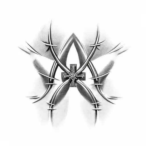 3 Nails In The Shape Of A Cross With Crown Of Thorns