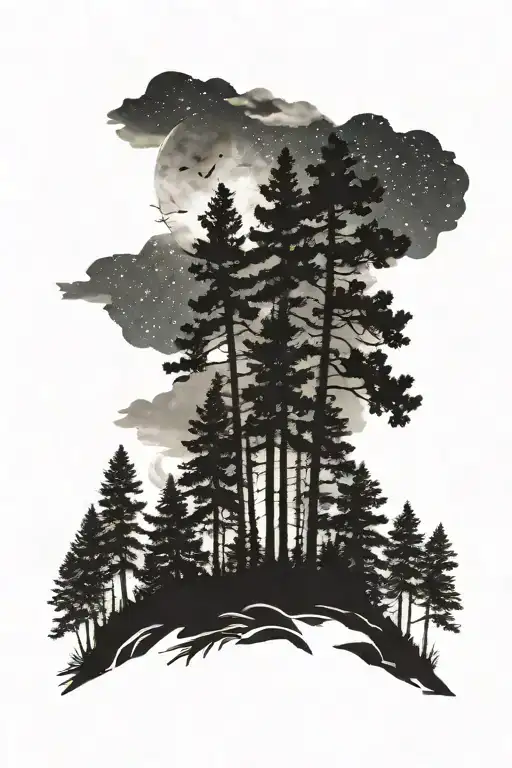 Pine Forest At Night Sky