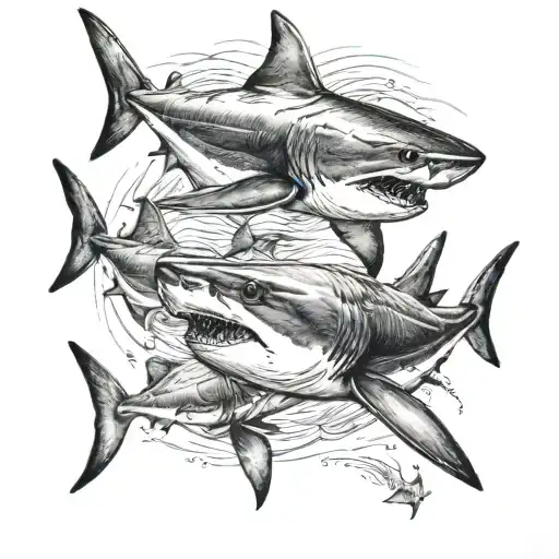 Nine Shark Swimming