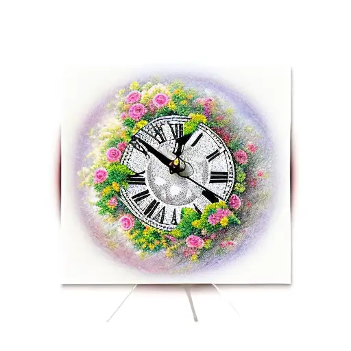 A Realistic Clock With Roman Numerals Surrounded By A Vibrant Rose Garden