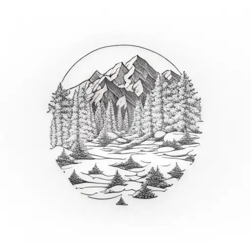 Forest With 6 Mountains In The Background