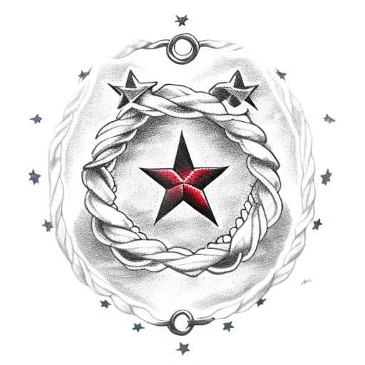 Two Red Stars With 6 Points Bound To An Anchor With Rope