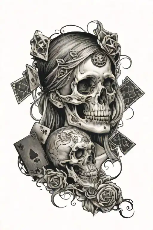 Sexy Anime Girl Gambling Against Skull Surrounded