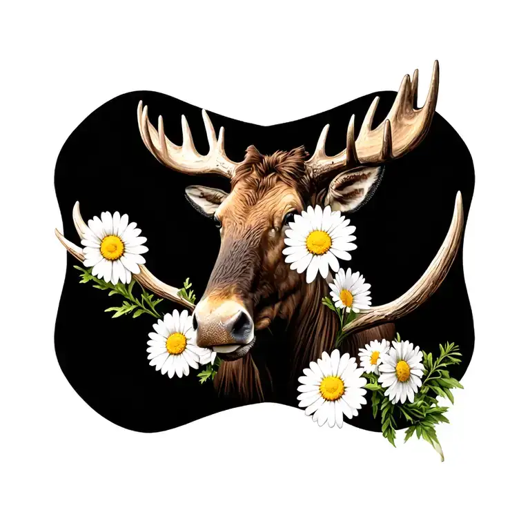 Moose Antler With Daisy Flowers
